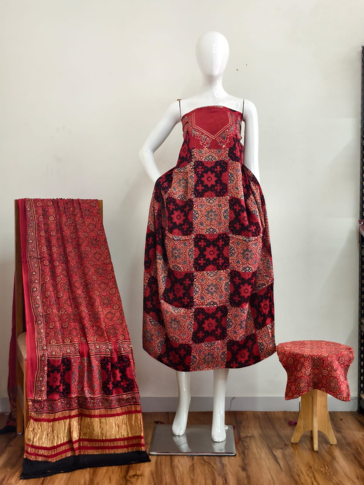 Havi Pure Modal Silk Ajrakh Natural Dye Zari Pallu Suit 13 - The Ajrakh Studio
