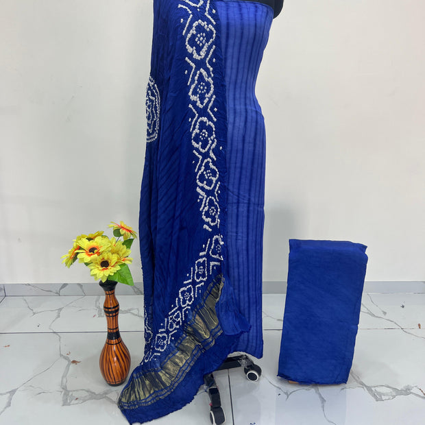 Blue & Black Modal Silk Tie & Dye Bandhani Dupatta 3 Piece Suits