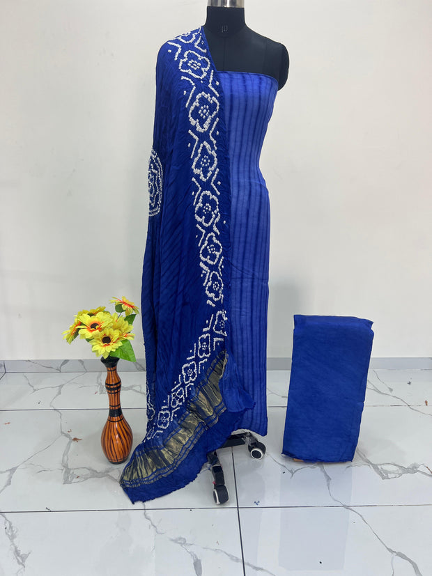 Blue & Black Modal Silk Tie & Dye Bandhani Dupatta 3 Piece Suits
