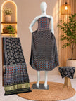 Ajrakh Hand Block Print Natural Dye Pure Modal Silk 3 Piece Suit with Zari Pallu Dupatta