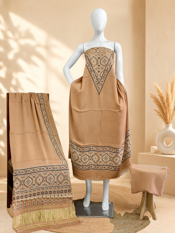Premium Ajrakh Hand Block Print Modal Silk 3-Piece Suit Set with Zari Pallu Dupatta