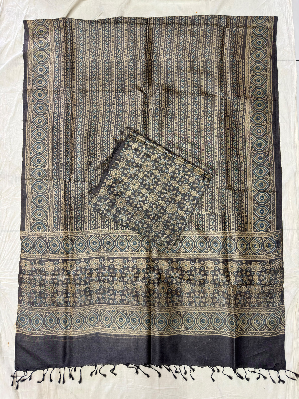 Handloom Pure Tussar Silk Ajrakh Natural Dye 2-Piece Suit Set – Exclusive Collection