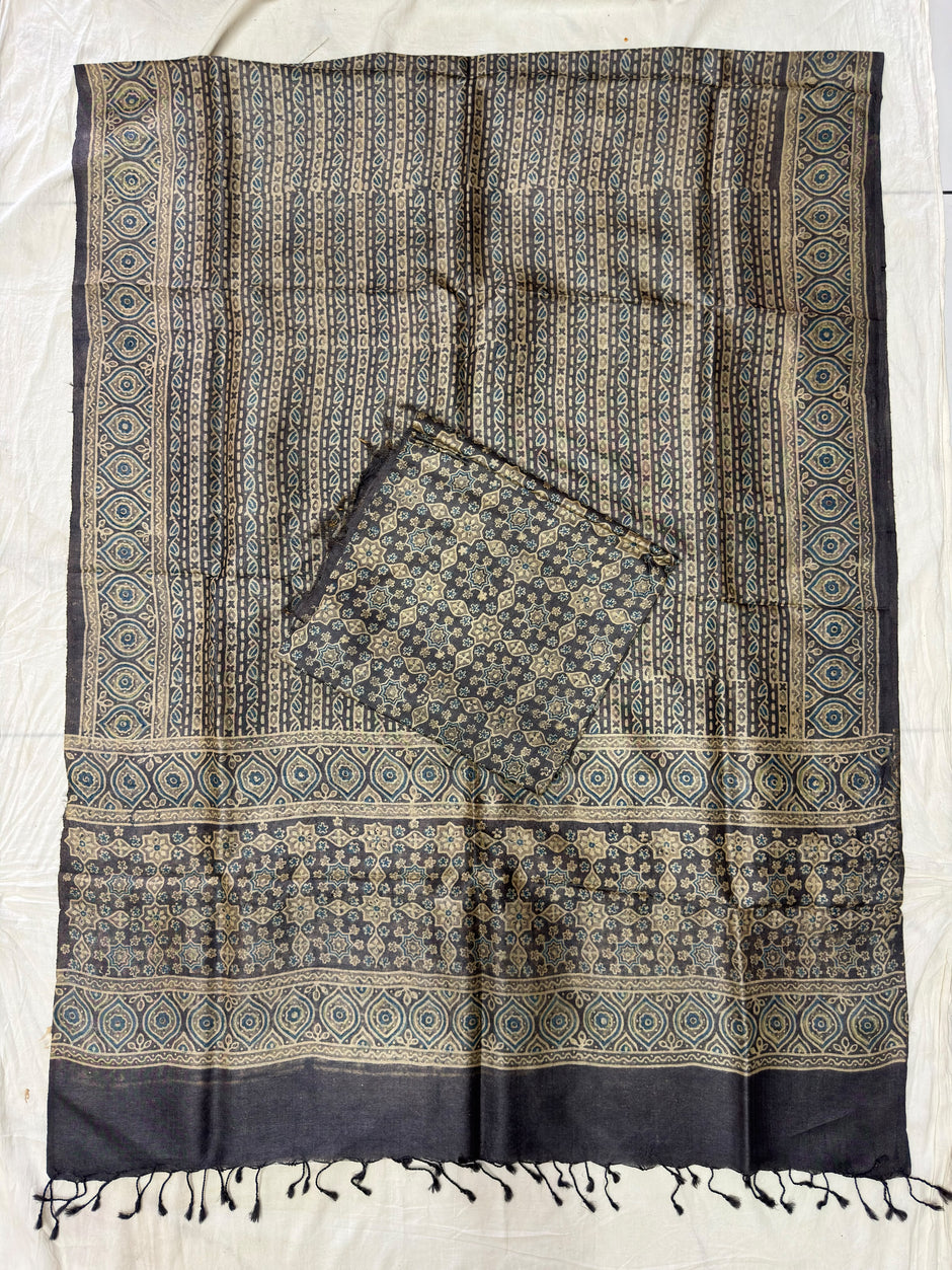 Handloom Pure Tussar Silk Ajrakh Natural Dye 2-Piece Suit Set – Exclusive Collection