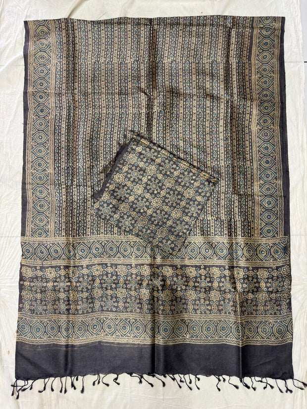 Handloom Pure Tussar Silk Ajrakh Natural Dye 2-Piece Suit Set – Exclusive Collection
