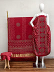 Havi Modal Silk Ajrakh Neptol Dye & Discharge Print Panel Design 3-Piece Suit - The Ajrakh Studio