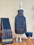 Ajrakh Hand Block Print Natural Dye Pure Modal Silk 3 Piece Suit with Zari Pallu Dupatta