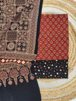 Pure Cotton Ajrakh Screen Print Natural Dye 3-Piece Suit 03 - The Ajrakh Studio