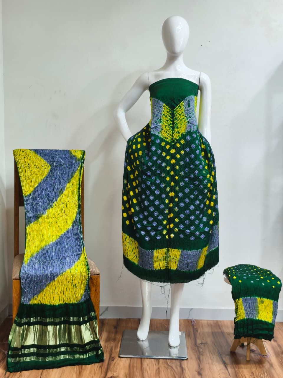 Premium Modal Silk Shibori Multi-Color Bandhej 3-Piece Suit 04 - The Ajrakh Studio