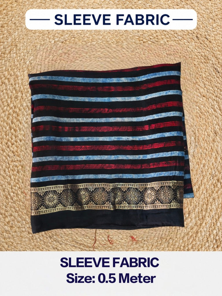 Premium Dola Silk Ajrakh Hand Block Print Natural Dye 2-Piece Suit with Zari Border Dupatta