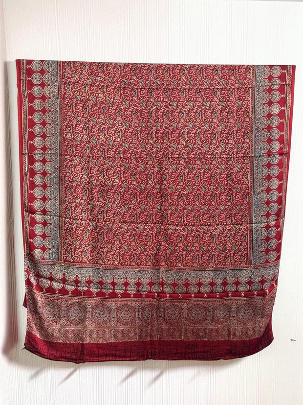 Ajrakh Modal Silk Natural Dye Dupatta with Tassels 31 - The Ajrakh Studio