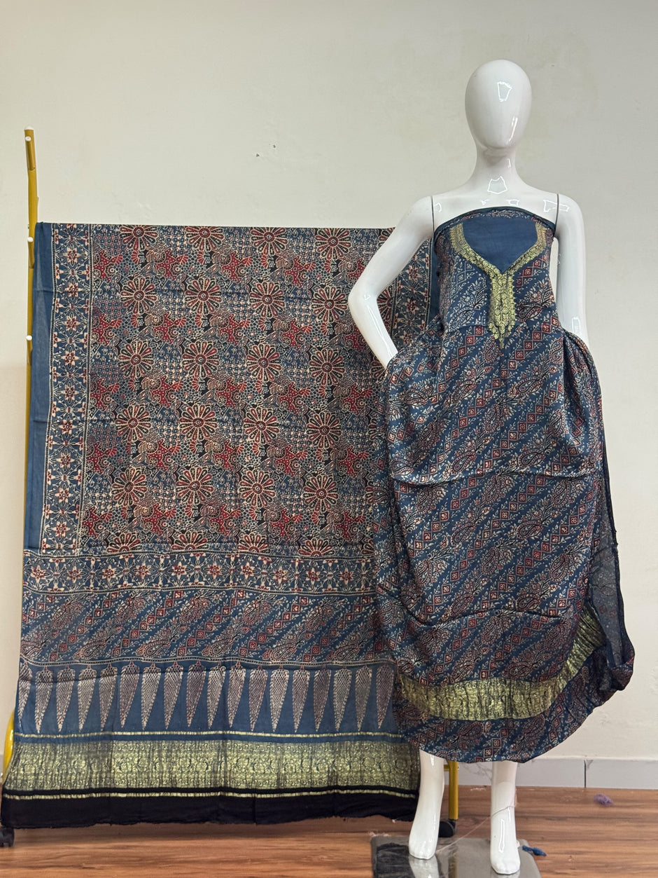 Premium Modal Silk Nakshi Zari Top & Dupatta 2-Piece Set 08 - The Ajrakh Studio