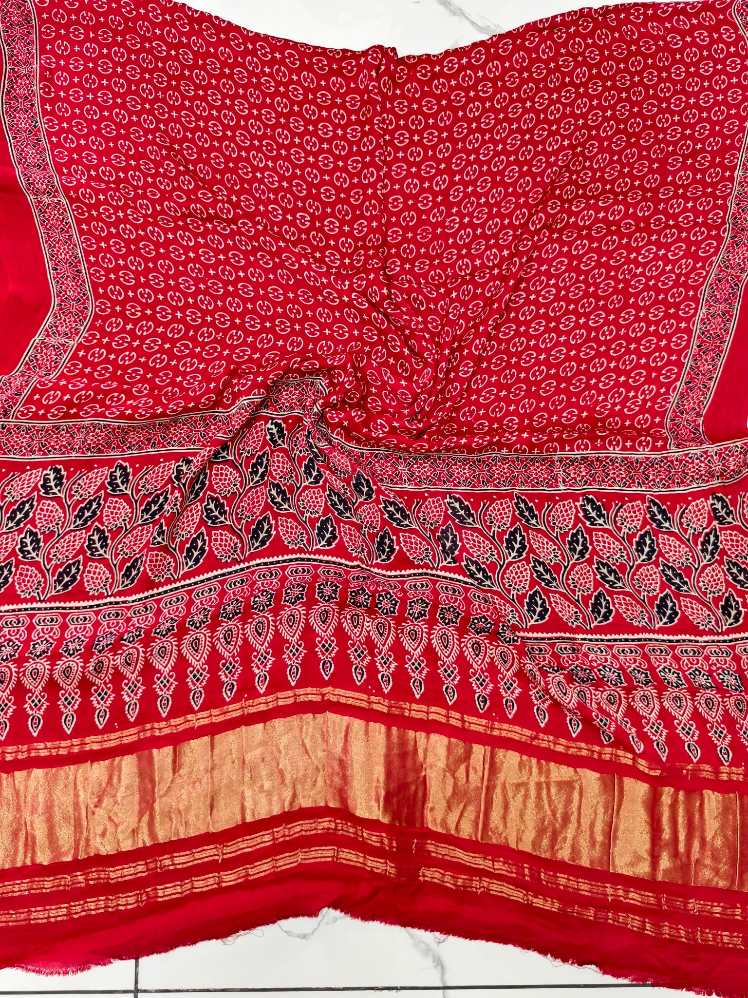 Premium Ajrakh Hand Block Print Modal Silk 3-Piece Suit Set with Zari Pallu Dupatta