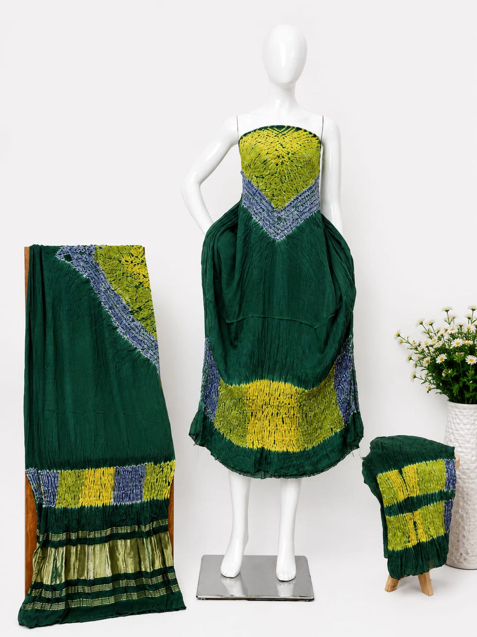 Modal Silk Multi Shibori Neck Daman Patta Zari Pallu Suit 06 - The Ajrakh Studio
