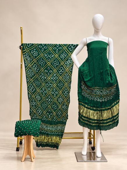 Premium Bandhej Modal Silk 3-Piece Suit with Bar Bhat Dupatta & Zari Pallu - The Ajrakh Studio