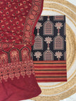 Pure Cotton Ajrakh Screen Print Natural Dye 3-Piece Suit 12 - The Ajrakh Studio