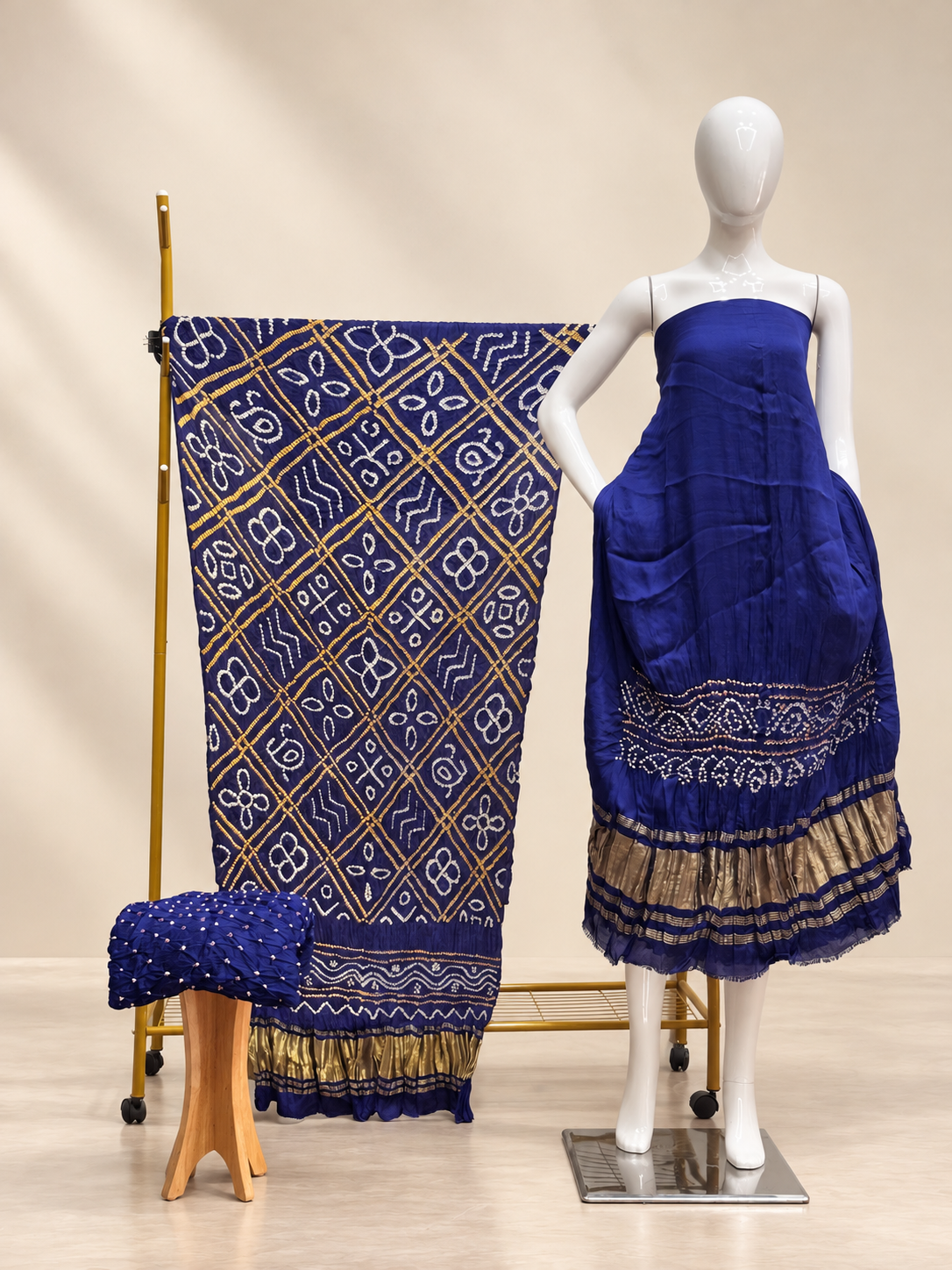 Premium Bandhej Modal Silk 3-Piece Suit with Bar Bhat Dupatta & Zari Pallu - The Ajrakh Studio