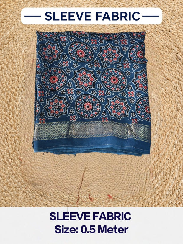 Premium Dola Silk Ajrakh Hand Block Print Natural Dye 2-Piece Suit with Zari Border Dupatta