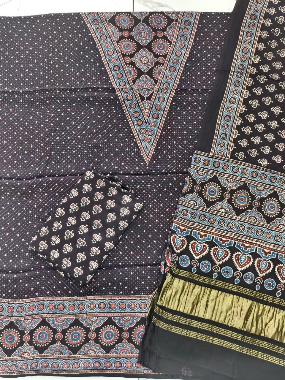 Havi Pure Modal Silk Ajrakh Natural Dye Zari Pallu Suit 09 - The Ajrakh Studio