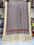Dola Silk Ajrakh Hand Block Print Natural Dye Zari Pallu Dupatta 10 - The Ajrakh Studio