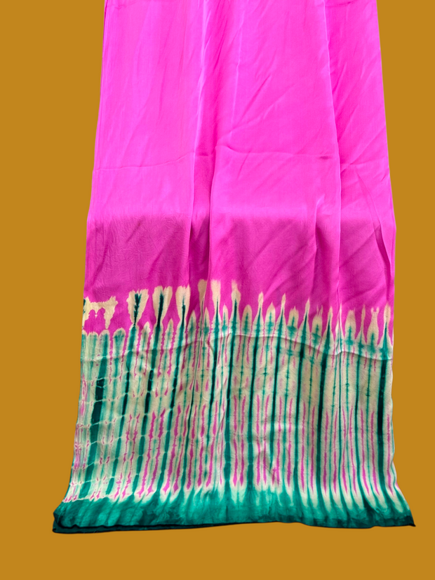 Pure Modal Silk Handcrafted Tie-Dye Suit Set with Plain Bottom