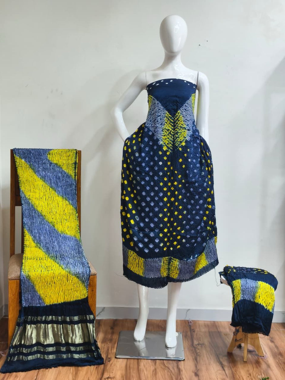 Premium Modal Silk Shibori Multi-Color Bandhej 3-Piece Suit 05 - The Ajrakh Studio