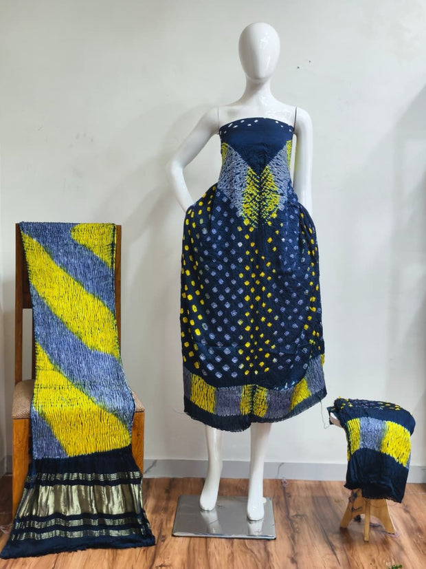 Premium Modal Silk Shibori Multi-Color Bandhej 3-Piece Suit 05 - The Ajrakh Studio