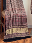 Ajrakh Hand Block Print Natural Dye Pure Modal Silk 3 Piece Suit with Zari Pallu Dupatta