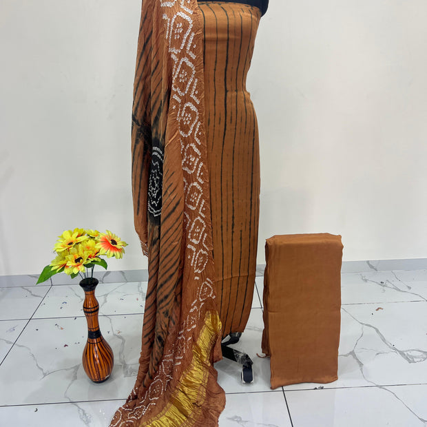 Rust & Black Modal Silk Tie & Dye Bandhani Dupatta 3 Piece Suits