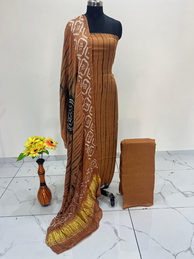 Rust & Black Modal Silk Tie & Dye Bandhani Dupatta 3 Piece Suits