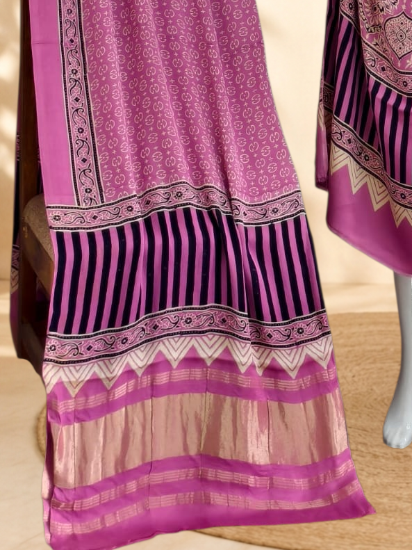 Premium Ajrakh Hand Block Print Modal Silk 3-Piece Suit Set with Zari Pallu Dupatta