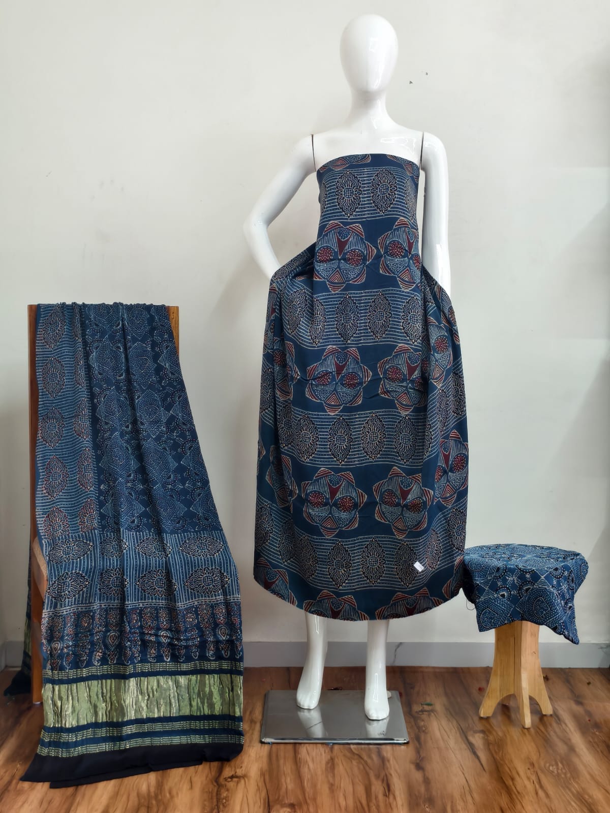 Havi Pure Modal Silk Ajrakh Natural Dye Zari Pallu Suit 04 - The Ajrakh Studio