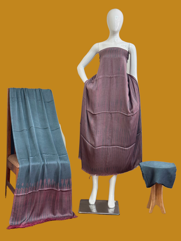 Pure Modal Silk Handcrafted Tie-Dye Suit Set with Plain Bottom