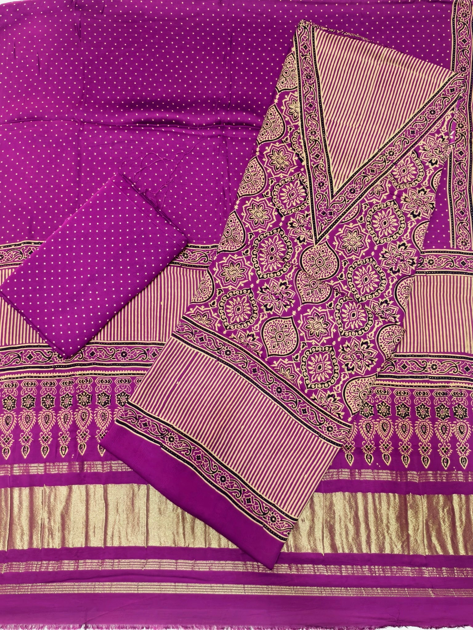 Premium Ajrakh Hand Block Print Modal Silk 3-Piece Suit Set with Zari Pallu Dupatta