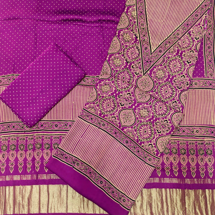 Premium Ajrakh Hand Block Print Modal Silk 3-Piece Suit Set with Zari Pallu Dupatta