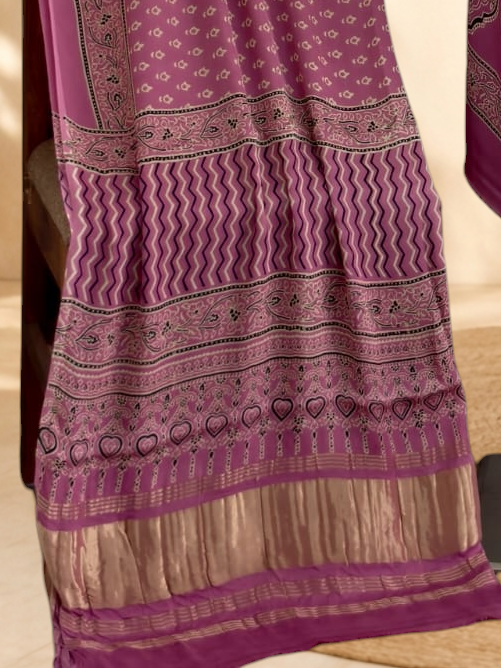 Premium Ajrakh Hand Block Print Modal Silk 3-Piece Suit Set with Zari Pallu Dupatta