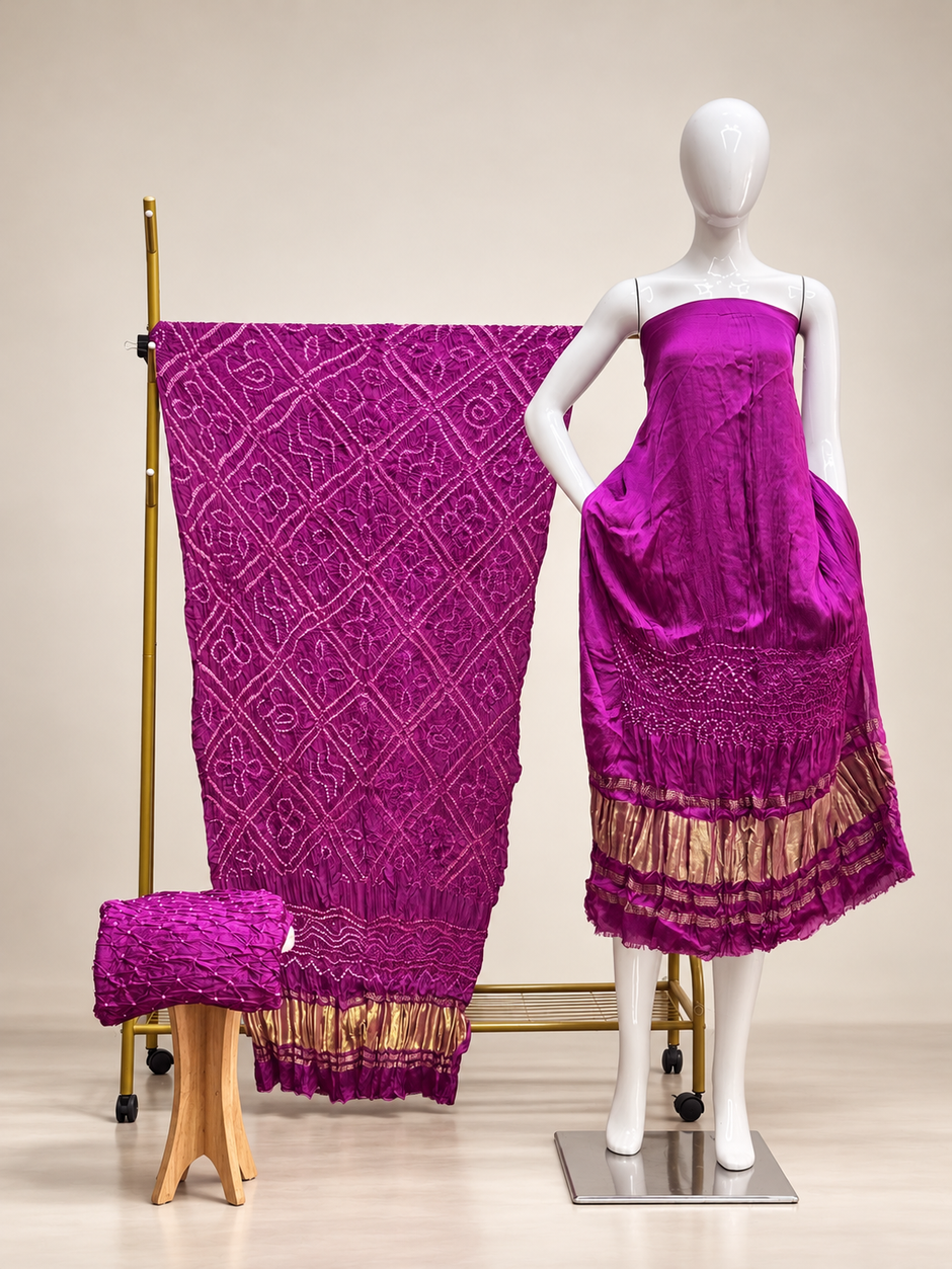 Premium Bandhej Modal Silk 3-Piece Suit with Bar Bhat Dupatta & Zari Pallu - The Ajrakh Studio