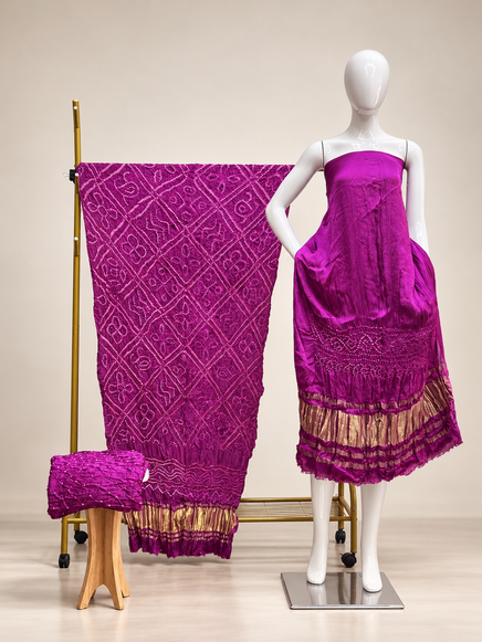 Premium Bandhej Modal Silk 3-Piece Suit with Bar Bhat Dupatta & Zari Pallu - The Ajrakh Studio