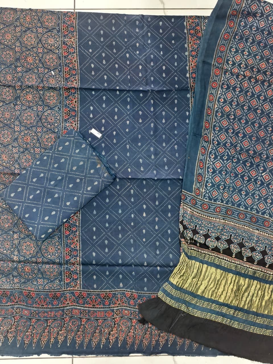 Havi Pure Modal Silk Ajrakh Natural Dye Zari Pallu Suit 10 - The Ajrakh Studio