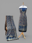 Premium Dola Silk Ajrakh Hand Block Print Natural Dye 2-Piece Suit with Zari Border Dupatta