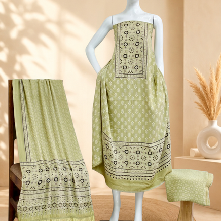 Premium Ajrakh Hand Block Print Modal Silk 3-Piece Suit Set with Zari Pallu Dupatta
