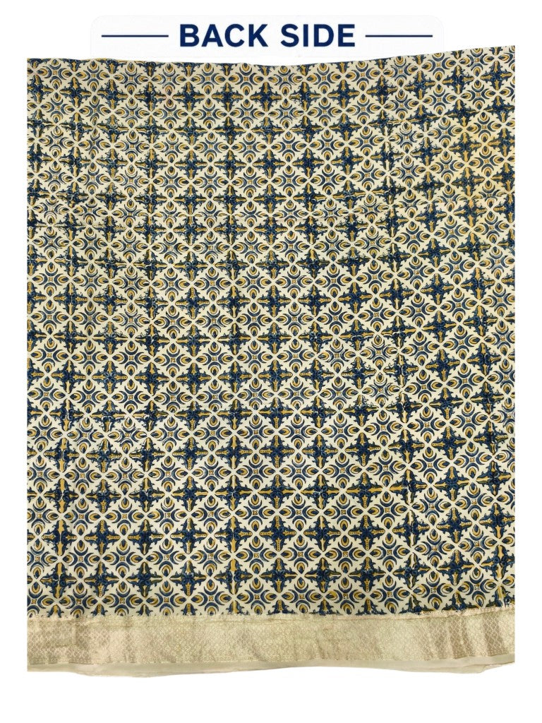 Premium Dola Silk Ajrakh Hand Block Print Natural Dye 2-Piece Suit with Zari Border Dupatta
