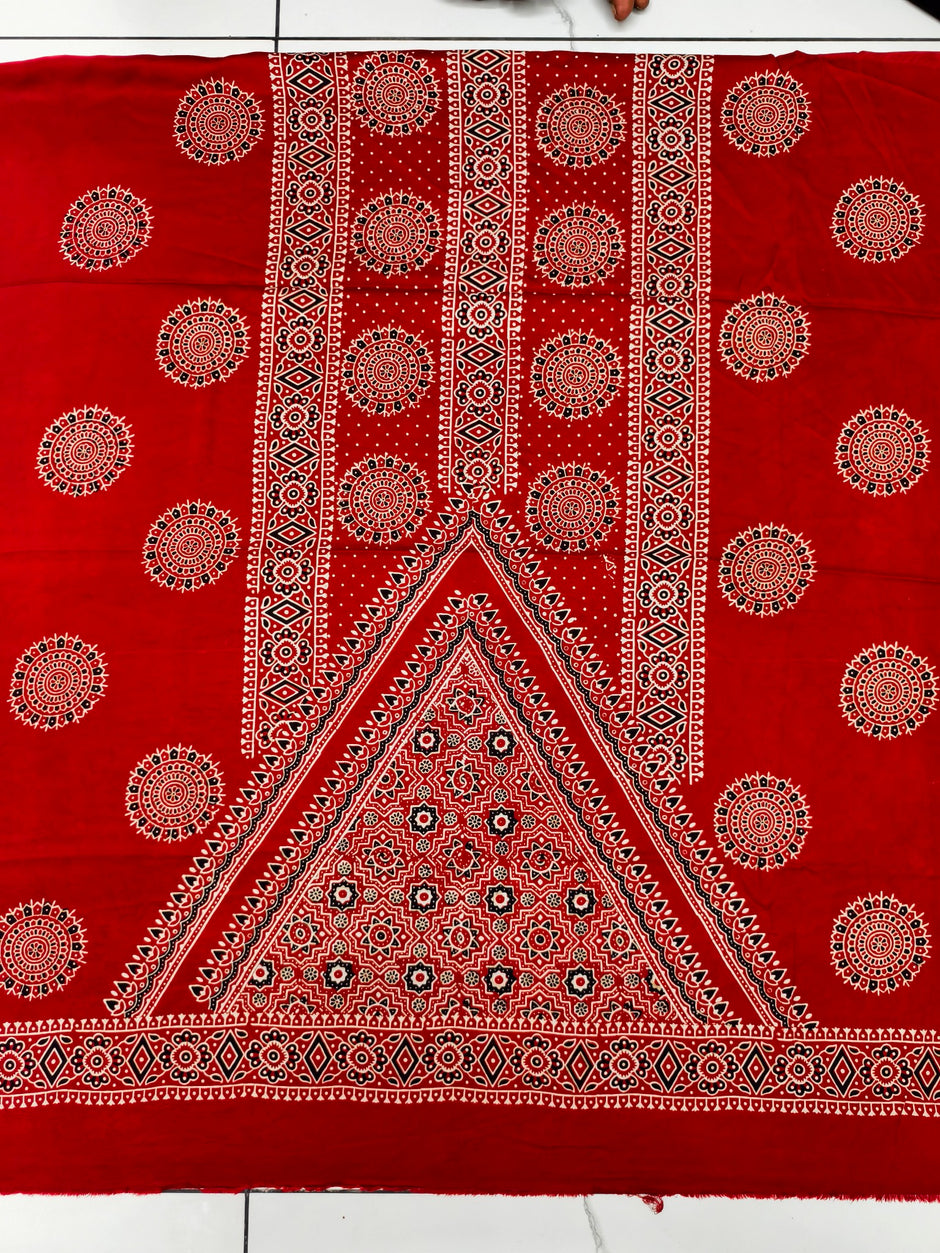 Premium Ajrakh Hand Block Print Modal Silk 3-Piece Suit Set with Zari Pallu Dupatta
