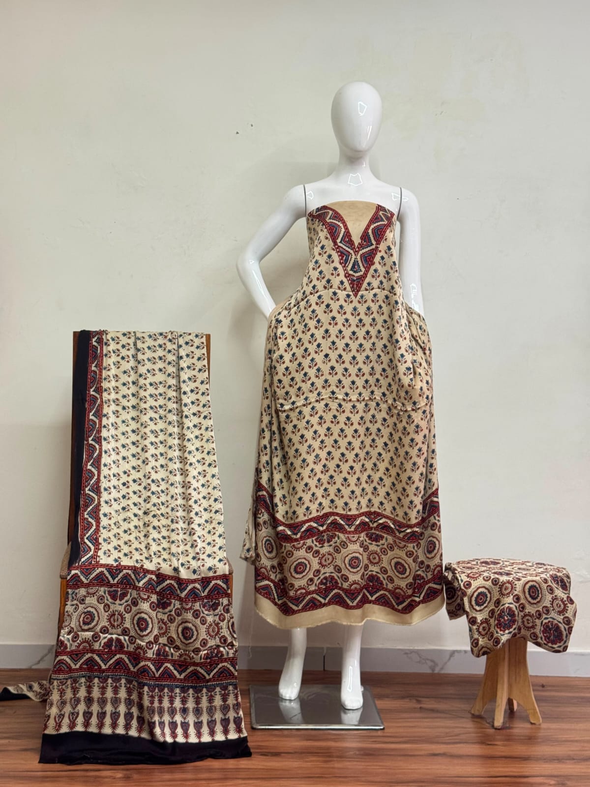 Havi Pure Modal Silk Ajrakh Natural Dye 3-Piece Suit 08 - The Ajrakh Studio