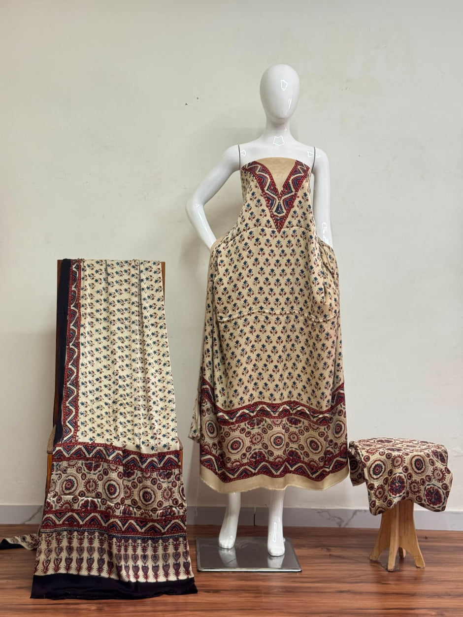 Havi Pure Modal Silk Ajrakh Natural Dye 3-Piece Suit 08 - The Ajrakh Studio