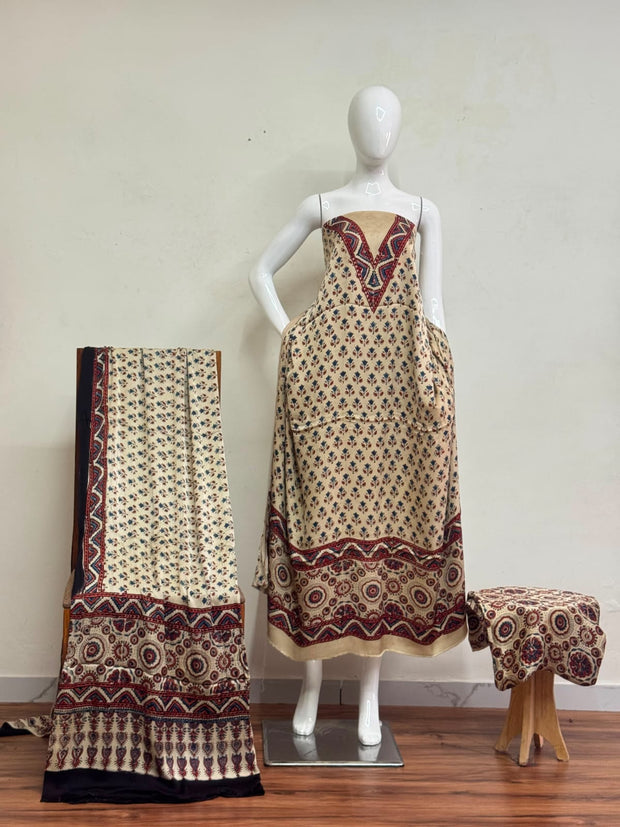 Havi Pure Modal Silk Ajrakh Natural Dye 3-Piece Suit 08 - The Ajrakh Studio