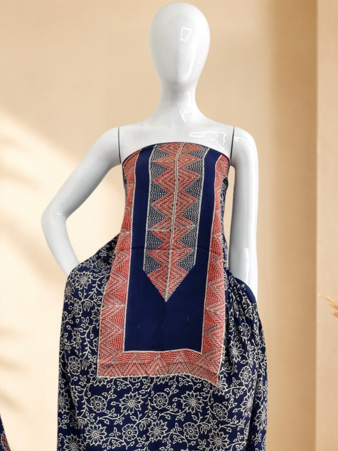 Premium Ajrakh Hand Block Print Modal Silk 3-Piece Suit Set with Zari Pallu Dupatta