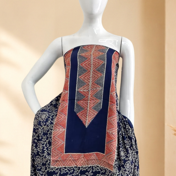 Premium Ajrakh Hand Block Print Modal Silk 3-Piece Suit Set with Zari Pallu Dupatta