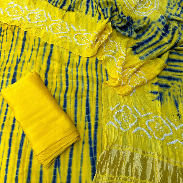 Yellow & blue Modal Silk Tie & Dye Bandhani Dupatta 3 Piece Suits
