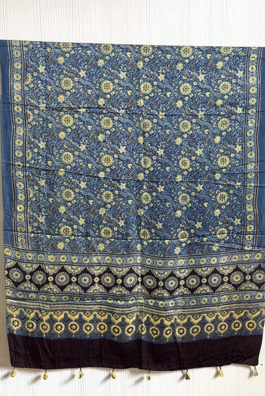 Ajrakh Modal Silk Natural Dye Dupatta with Tassels 15 - The Ajrakh Studio
