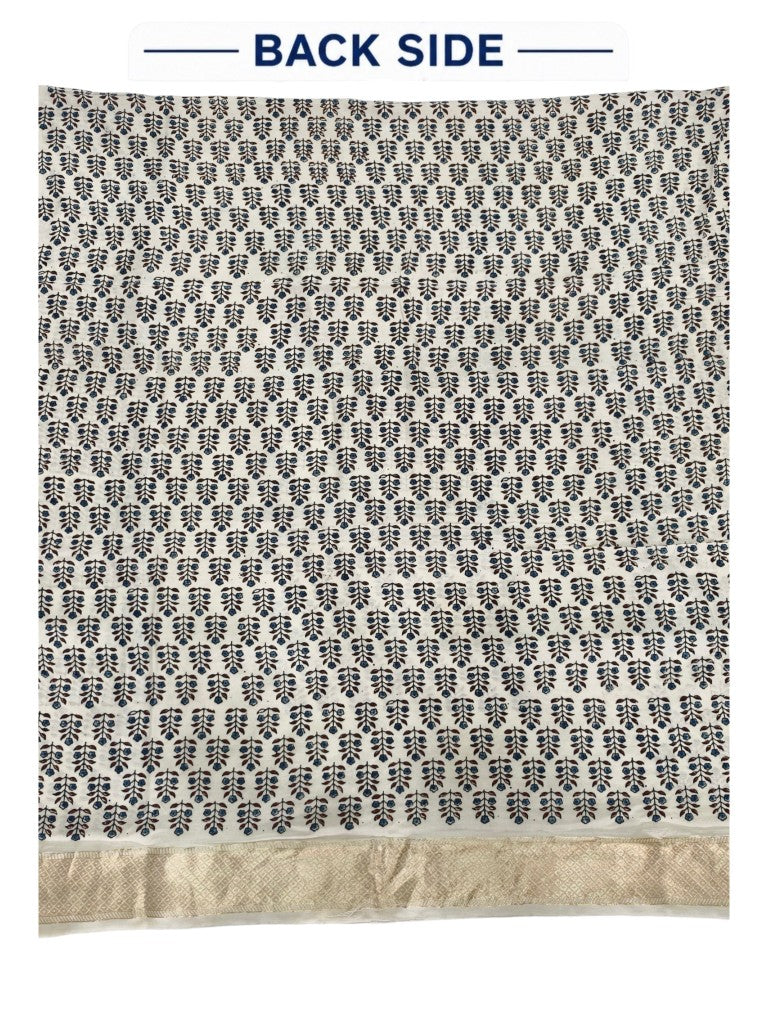 Premium Dola Silk Ajrakh Hand Block Print Natural Dye 2-Piece Suit with Zari Border Dupatta